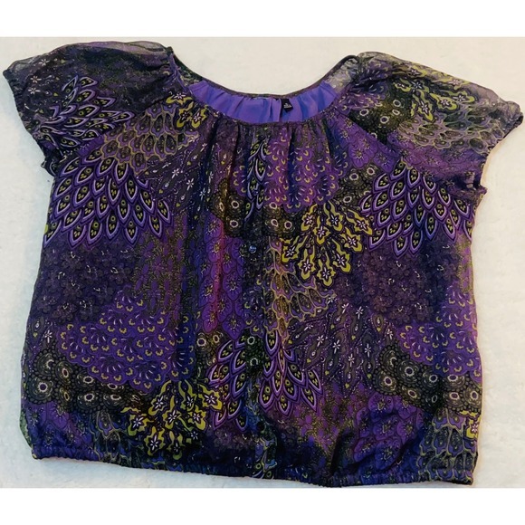 Sonoma Tops - Sonoma Womens Purple Peacock Paisley Chiffon Bubble Hem Blouse XL